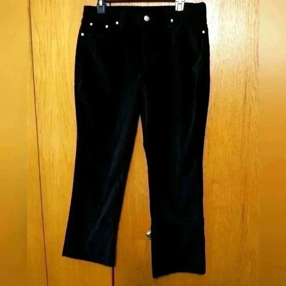 DG2 women's 12P black velvet pants button zip pockets rich soft plush vintage - Picture 1 of 4